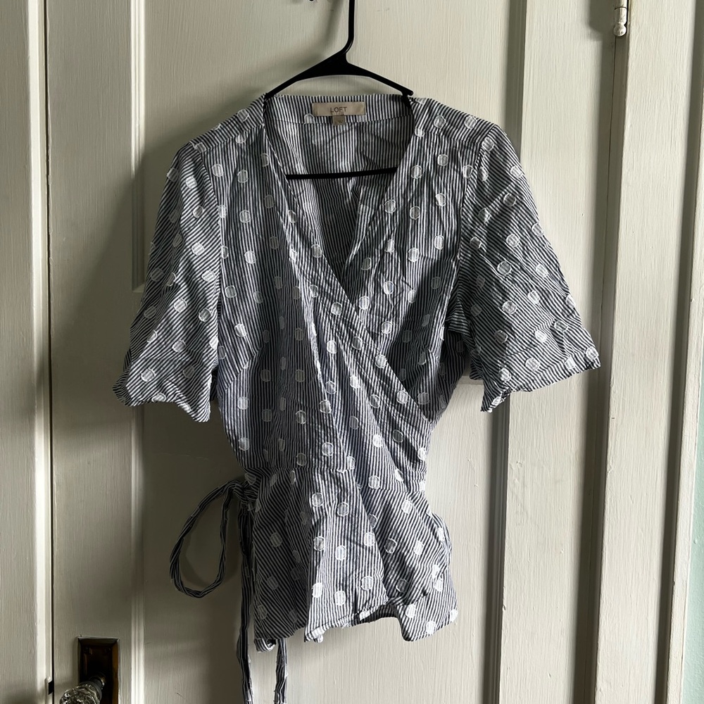 Striped Navy and White Wrap Top